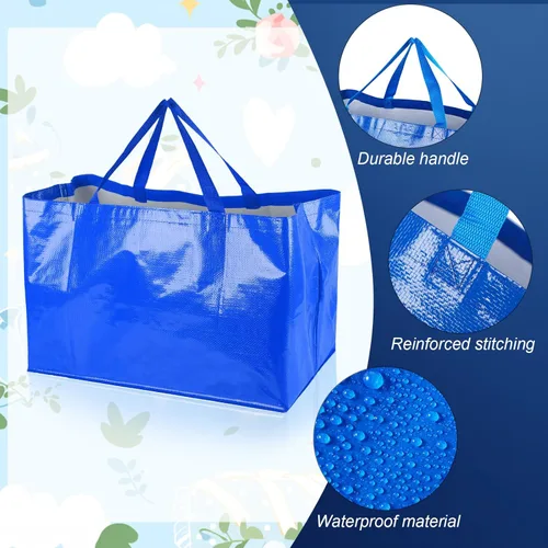 Vista 5 de Shappy 6 Piezas Bolsas de Compra Extragrandes Reutilizables con Asas, Bolsas de Comestibles Tejidas Coloridas de Plástico Impermeable