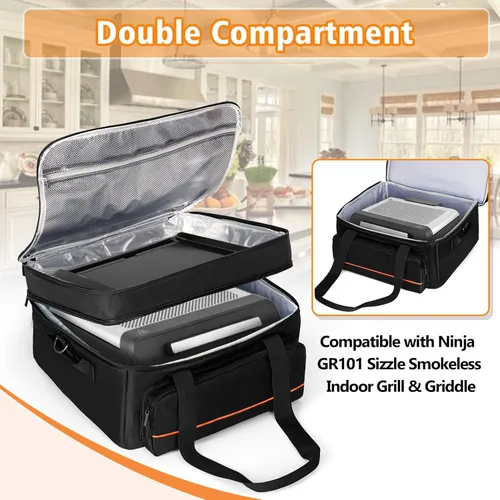 Vista 2 de Bolsa de transporte de parrilla de doble capa samdew, funda para parrilla compatible con Ninja GR101 Sizzle sin humo para interiores y plancha