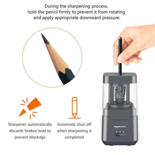 Vista 4 de Yaxa Basics Sacapuntas eléctrico portátil, cuchilla helicoidal, parada automática, funciona con batería/cable USB, negro, 2.87 x 2.87 x 5.3