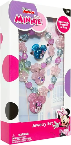 LUV HER Disney Minnie Girls - Juego de joyas de juguete con collar de cuentas, pulsera de cuentas y anillo, accesorios de juego, a partir de 3 años