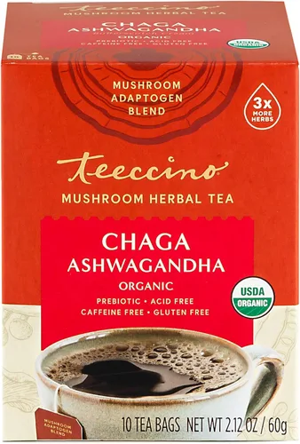 Vista 8 de Teeccino Chaga Ashwagandha Tea - Crema de caramelo - Té de hierbas adaptogénico de hongos orgánicos, 3 veces más hierbas que las bolsas de té