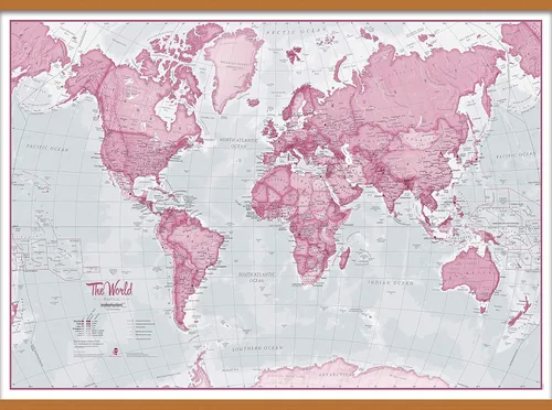 Vista 3 de Maps International Small The World is Art - Mapa de pared, laminado con barras colgantes de madera, 18 x 24 pulgadas