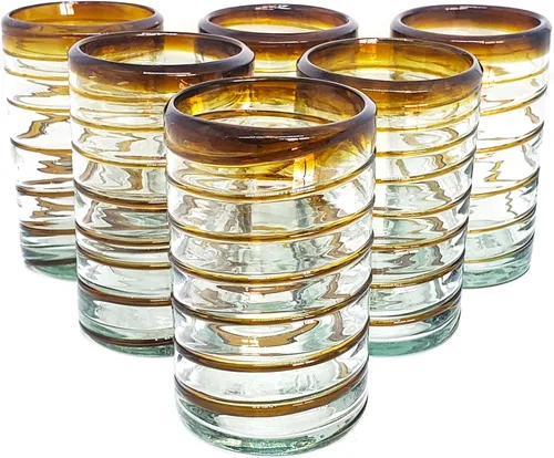 Vista 3 de Vasos de chupito de tequila en espiral ámbar de 2 onzas (juego de 6), vidrio reciclado, sin plomo, sin toxinas (disparo)