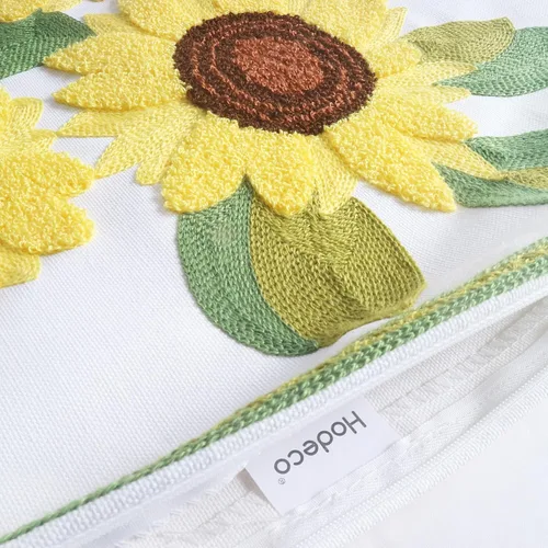 Vista 4 de Fundas de almohada con bordado de girasoles de 18 x 18 pulgadas, 4 fundas de cojín decorativas florales 100% algodón, decoración del hogar, flores