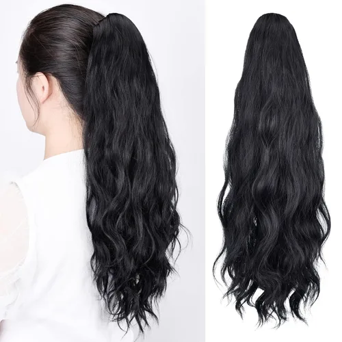 Vista 49 de Extensiones de cola de caballo, extensiones de cabello rubio con clip de garra para mujer, pieza de cabello lacio de 20 pulgadas, sintético