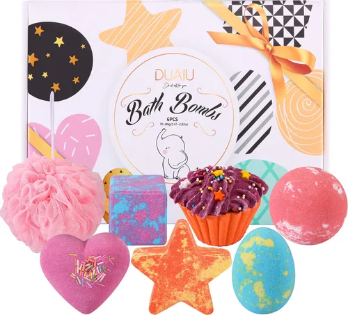 DUAIU 6 bombas de baño de burbujas gaseosas para niños y mujeres, juego de regalo de bombas de baño naturales orgánicas para niños con aceites