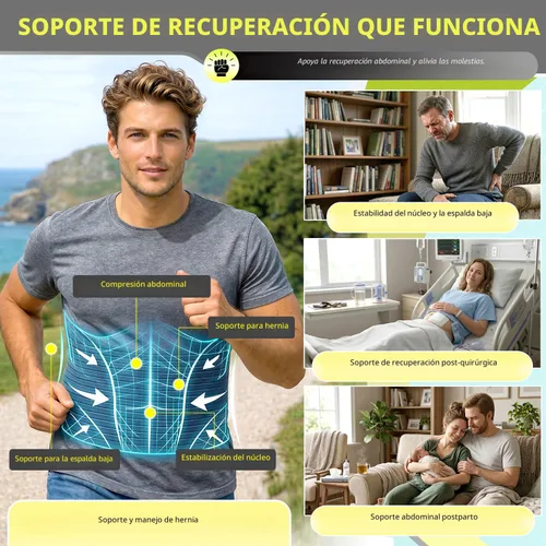 Vista 4 de BLITZU Cinturón de hernia umbilical para hombres y mujeres, faja abdominal ajustable con soporte de braguero con 2 almohadillas de compresión