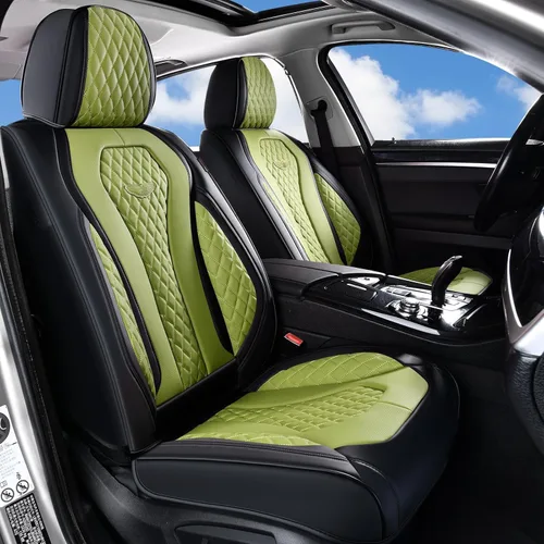 Vista 27 de Coverado - Fundas para asientos de auto, de cuero para asientos delanteros, fundas beige impermeables, cojín de asiento, protector de asiento