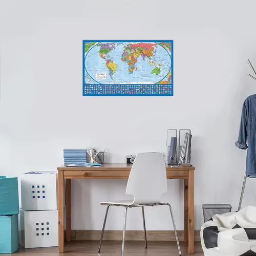 Vista 7 de 2 Pack - Póster de mapa del mundo laminado y set de mapa de EE. UU. - El diseño del mapa del mundo Equal Earth muestra los continentes en su