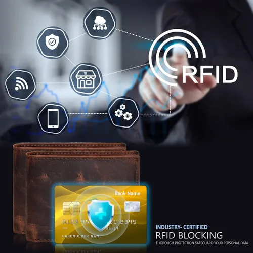 Vista 3 de Carteras RFID delgadas para hombres - Cartera de bolsillo frontal de piel genuina