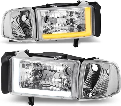 Vista 14 de Auto Dynasty Conjunto de Faros LED DRL Compatible con Dodge Ram 1500 2500 3500 de 1994-2002, 4 Piezas Faros Halógenos de Repuesto con Doble Luz