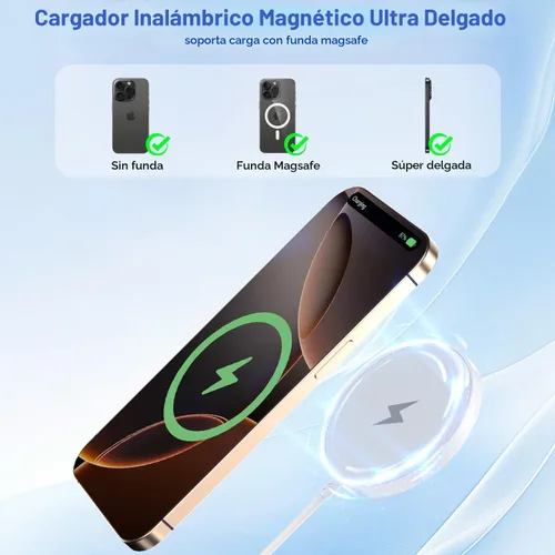 Vista 6 de [Certificado MFi de Apple] Cargador inalámbrico magnético Apple MagSafe, 15W, 6 pies, almohadilla de carga inalámbrica rápida para Apple iPhone 16