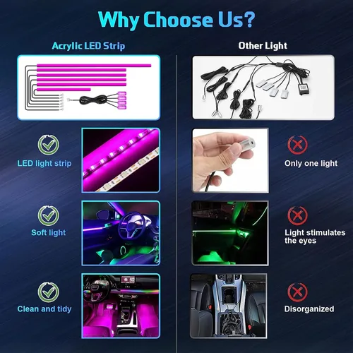 Vista 2 de WEBUPAR Luces de acrílico para interiores de automóvil, accesorios de automóvil, tira de luces LED 10 en 1 con control de aplicación, 175 pulgadas