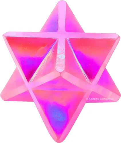 Vista 35 de Amazing Gemstone Cristal de Merkaba de piedra lunar arcoíris, estrella metafísica de Merkaba de 1 pulgada para meditación, cristal de tetraedro