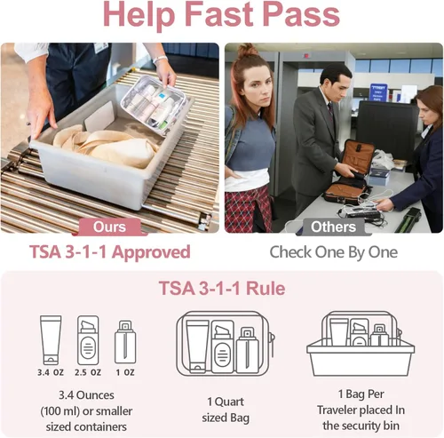 Vista 2 de PACKISM Bolsa de aseo aprobada por la TSA Bolsa de maquillaje transparente impermeable tamaño cuarto de galón, bolsa de maquillaje de viaje