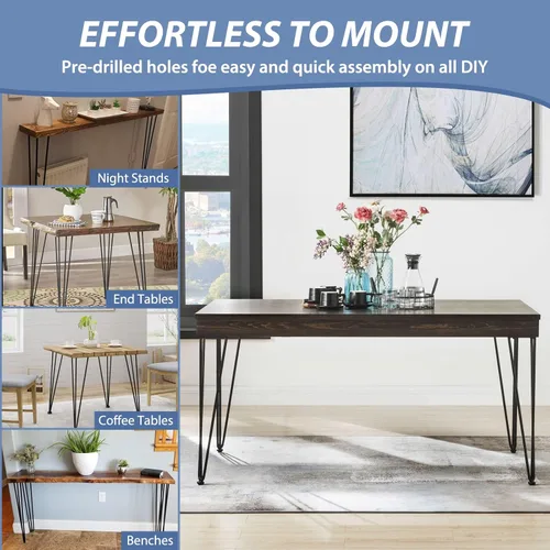 Vista 6 de Patas de mesa de horquilla de 34 pulgadas, patas de mesa de centro de metal, proyectos de bricolaje para muebles para el hogar industrial, patas