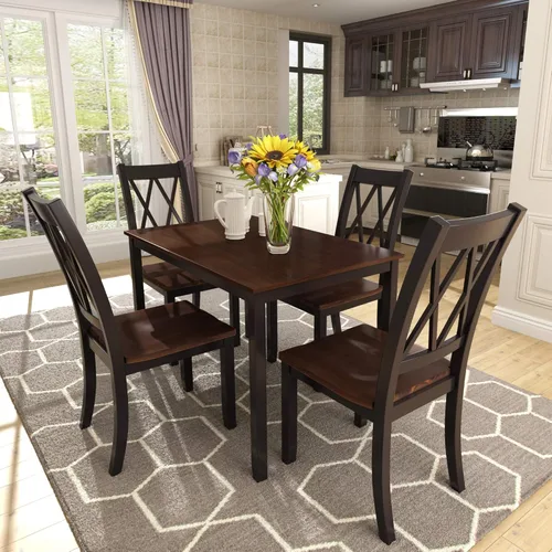 Vista 8 de LUMISOL Juego de mesa de comedor de 5 piezas, juego de mesa de cocina de granja con 4 sillas de comedor para comedor, cocina, sala de estar, negro +