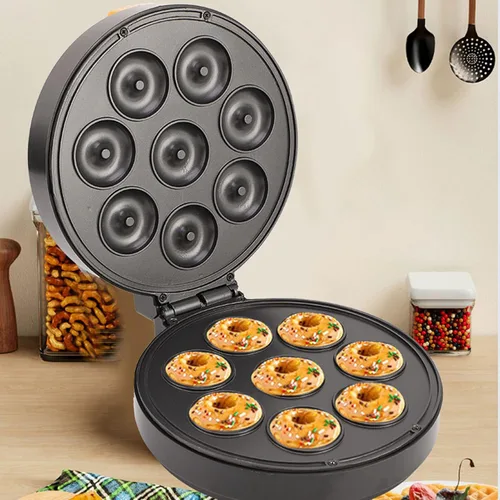 Mini máquina para hacer donas, sartén eléctrica portátil antiadherente para hacer donas, hace 8 donas para el hogar, desayuno, aperitivos, postres,