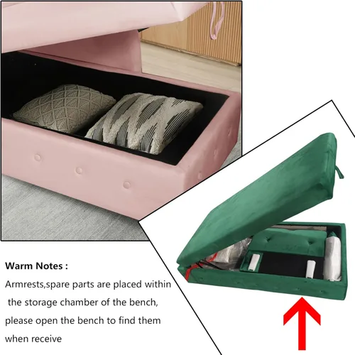 Vista 57 de Aoowow Banco de almacenamiento de terciopelo para dormitorio, extremo de la cama, sofá con brazo enrollado, tumbona para interiores con Gris