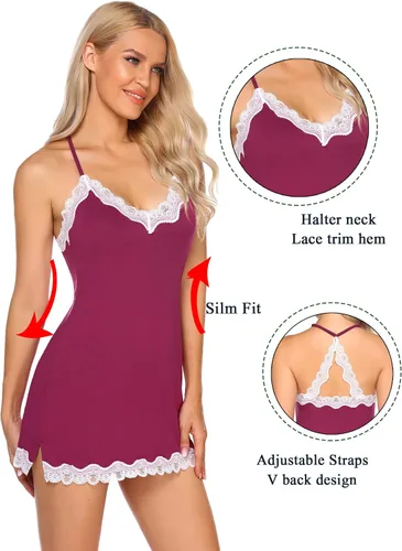 Vista 2 de Avidlove - Ropa de dormir sexy para mujer camisón de algodón para mujer lencería para mujer