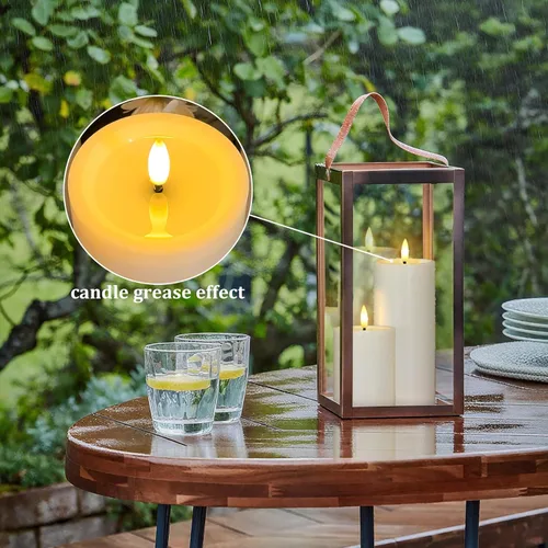 Vista 2 de Velas parpadeantes impermeables sin llama de plástico marfil con grasa de vela, 3 x 4 pulgadas, 5 pulgadas, 6 pulgadas, 7 pulgadas, LED