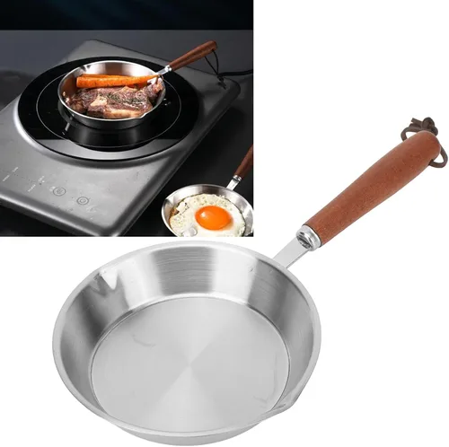Vista 3 de Sartén de acero inoxidable, sartén antiadherente con mango de madera, sartén para huevos para cocina de inducción de restaurantes domésticos (4.7 in)