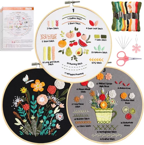 Vista 15 de Santune - Kit de bordado de abeja para principiantes, kits de bordado a mano con patrones de animales e instrucciones