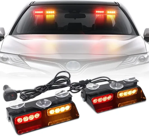 Vista 13 de XRIDONSEN Luces estroboscópicas de emergencia 2 en 1 para tablero e interior de parabrisas, luces parpadeantes de seguridad y advertencia color Ámbar