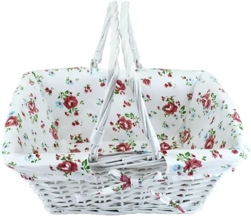Vista 2 de Cesta de regalo de mimbre de color blanco con asas plegables dobles, Kingwillow (blanco)