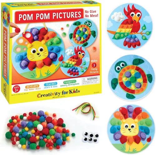 Creativity for Kids Pom Pom Pictures: Animales - Actividades de aprendizaje preescolar, juguetes sensoriales para niños pequeños, artes y