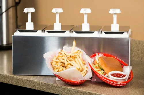 Vista 11 de Carlisle FoodService Products Centro de condimentos de riel de condimentos con 4 bombas estándar para estaciones de servicio, restaurantes y acero