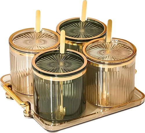 Vista 12 de Frascos Acrílicos para Condimentos y Especias, Caja de Condimentos y Especias con Tapas y Cucharas y Bandeja, Recipientes de Plástico Transparente