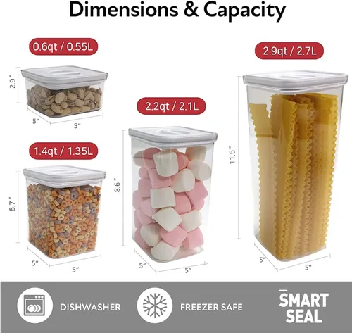 Vista 5 de Neoflam Recipiente hermético de almacenamiento de alimentos con sello inteligente (juego de 3) Cuerpo transparente Diseño modular, apilable