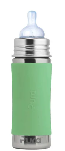 Vista 9 de Pura Kiki Botella de acero inoxidable para bebé de 9 oz/275 ml con manga, anti-cólico, 100% libre de plástico, certificada MadeSafe, silicona