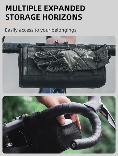 Vista 5 de Bolsa de manillar ROCKBROS para bicicletas con capacidad grande de 1.5L, bolsa frontal de manillar para bicicletas, accesorios reflectantes