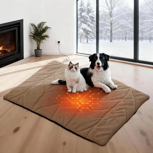Vista 10 de Almohadilla térmica grande para perros con calefacción impermeable, camas eléctricas calentadas, almohadillas para mascotas