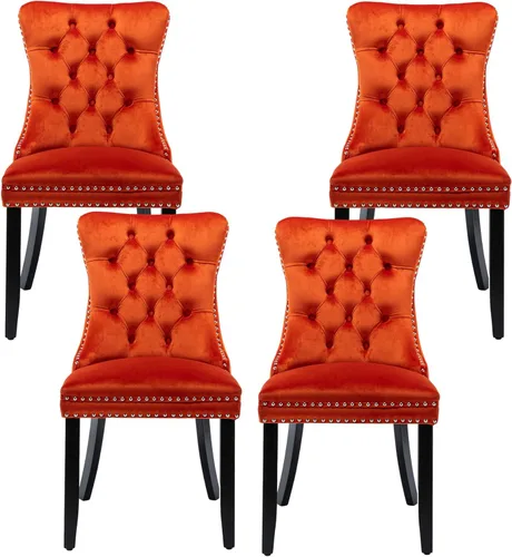 Vista 46 de Rhomtree Silla de comedor copetuda moderna de terciopelo para comedor, sillas de comedor tapizadas con diseño de remache de clavo, anillo trasero