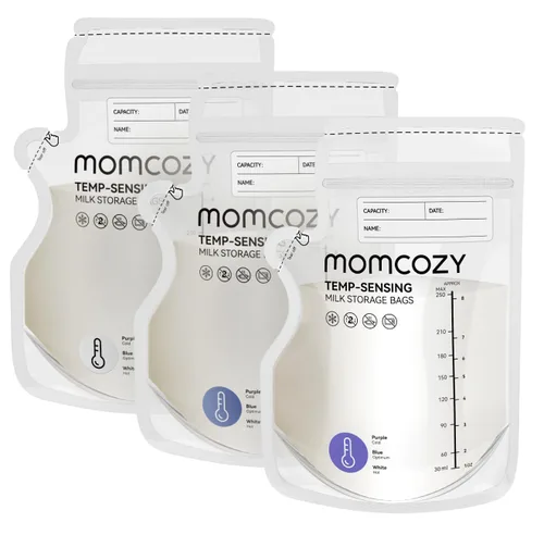Momcozy Bolsa de almacenamiento de leche materna, 8 onzas, cambio de color con detección de temperatura, 60 bolsas de leche materna con boquilla de