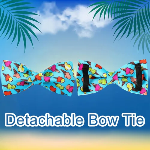 Vista 4 de Collar de verano para perro con pajarita, collar de algodón lindo para perro, collar de lazo de verano para perros pequeños, collar de perro azul