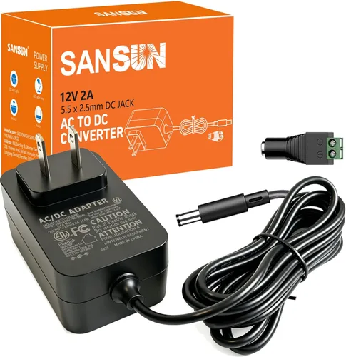 [Listado ETL] Adaptador de fuente de alimentación de 12 V 2 A, SANSUN AC120V a DC12V Convertidor Jack 0.2x0.1 in, transformador adaptador de 12