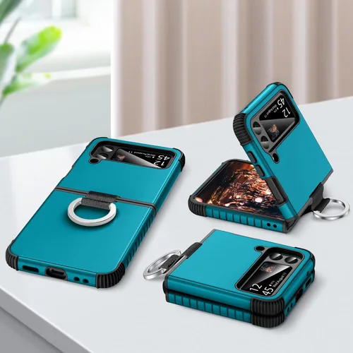 Vista 7 de BENTOBEN Funda para Galaxy Z Flip 3, resistente 2 en 1, a prueba de golpes, compatible con carga inalámbrica, pantalla de 6.7 pulgadas, azul profundo