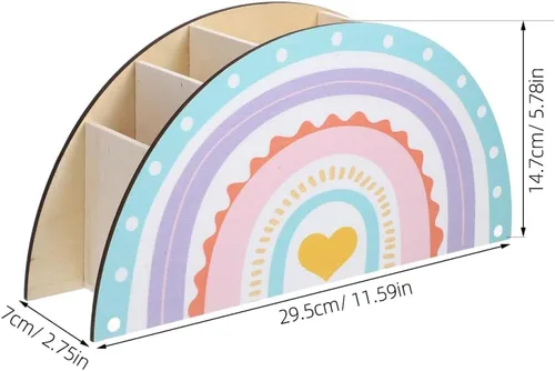 Vista 7 de Soporte para lápices de arco iris bohemio, organizador de bolígrafos de madera, contenedor de escritorio para brochas de maquillaje, crayón
