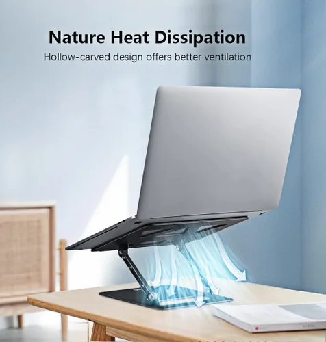 Vista 7 de Aoviho Soporte ajustable para laptop para escritorio, soporte portátil y elevador, soporte plegable de aluminio para computadora portátil