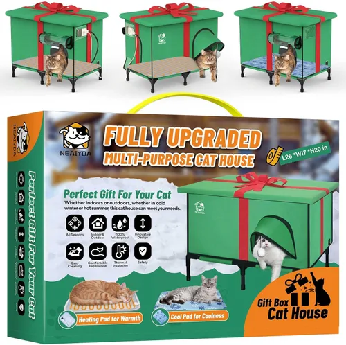 Vista 7 de Casa Calefaccionada para Gatos al Aire Libre, Refugio para Gatos Exterior Resistente a la Intemperie y Aislado con Almohadilla Calefactora