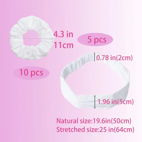 Vista 2 de 10 coleteros de algodón blanco para suministros de fiesta de teñido anudado con 5 piezas de diadema blanca para el cabello, ligas elásticas