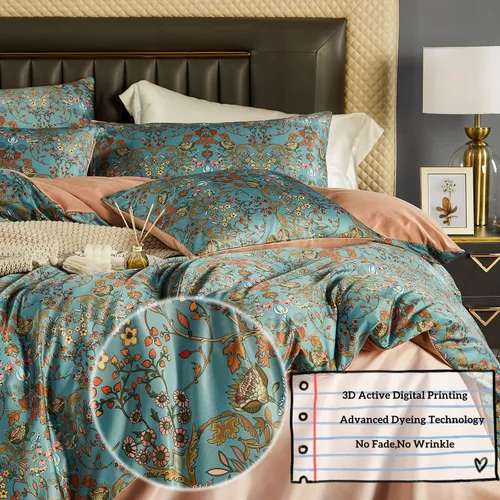 Vista 3 de Juego de Funda de Edredón de Estilo Vintage, 5 PCS Juego de Funda de Edredón Boho, Juego de Ropa de Cama Floral Paisley, Funda de Edredón Floral