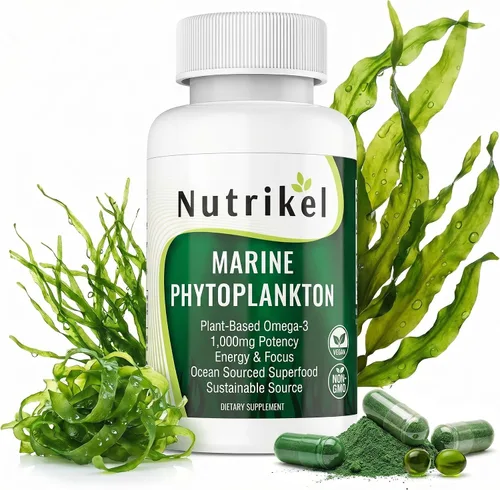 Suplemento Omega 3 de fitoplancton marino – Cápsulas de algas a base de plantas para energía, concentración y apoyo celular – Superalimento vegano