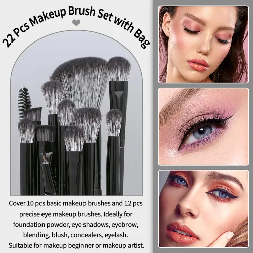 Vista 6 de MAGEFY Juego de Brochas de Maquillaje, 22 Piezas de Brochas de Maquillaje Sintéticas Premium, Brochas de Base, Sombra de Ojos, Polvo, Rubor