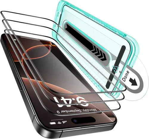 ESR Paquete de 3 protectores de pantalla para iPhone 15 Pro, [dureza 9H] [grado militar inastillable], película de vidrio templado de cobertura