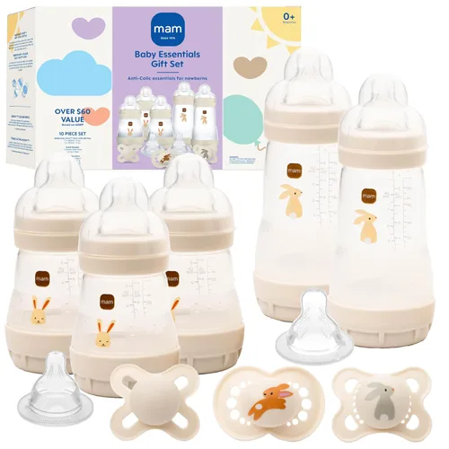 MAM Newborn Essentials - Juego de alimentación mate con botellas anticólicos Easy Start de 5 onzas, autoferilizantes, chupetes de 0 a 3 meses y